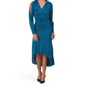 NWT Vertigo Paris Metallic shimmer party dress split sleeve v neck size S